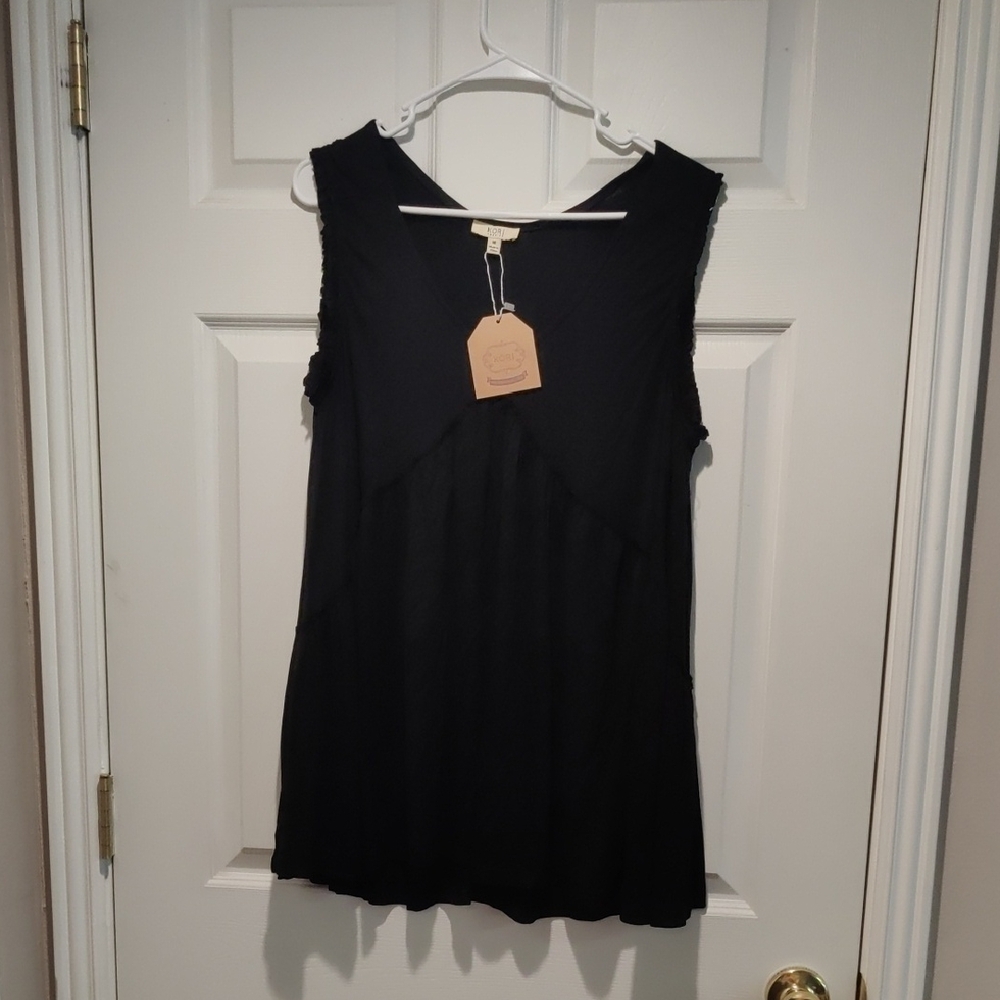 Kori Classic Black Babydoll Short Sleeve Top
